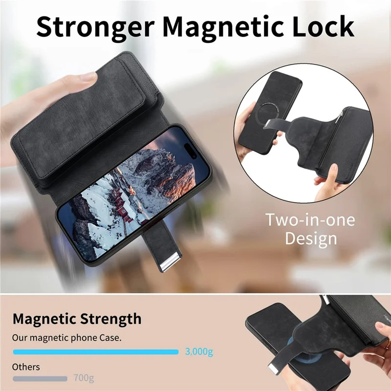 CASENEO MW-02 För Nothing Phone (4a) Pro Skal Avtagbart Magnetiskt Läderfölje - Svart