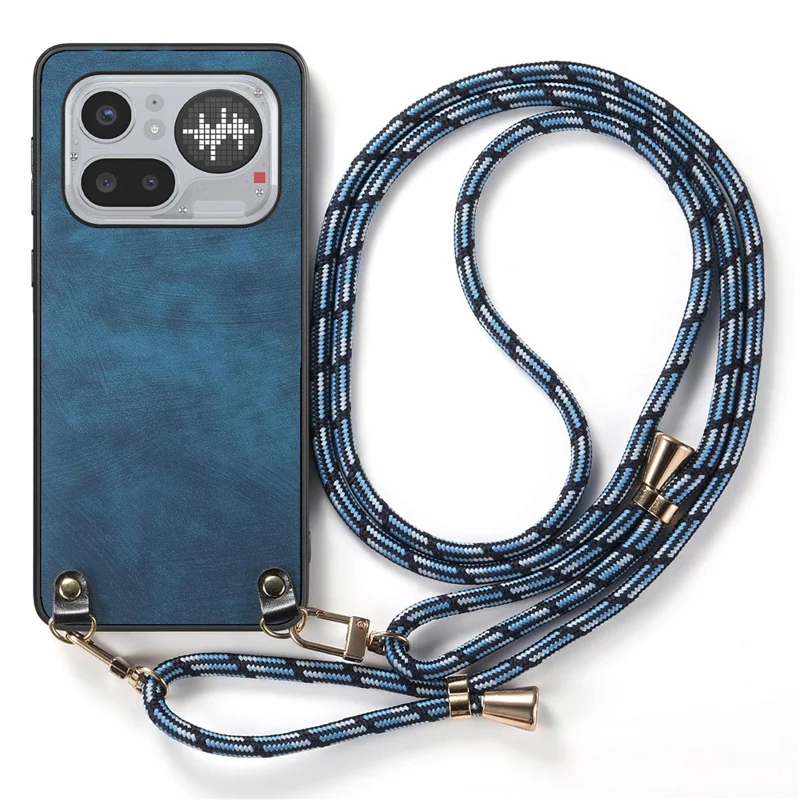 Capa Traseira em Couro Retro para Nothing Phone (4a) Pro com Alça Ajustável - Azul