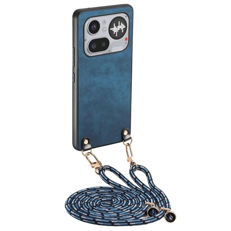 Capa Traseira em Couro Retro para Nothing Phone (4a) Pro com Alça Ajustável - Azul