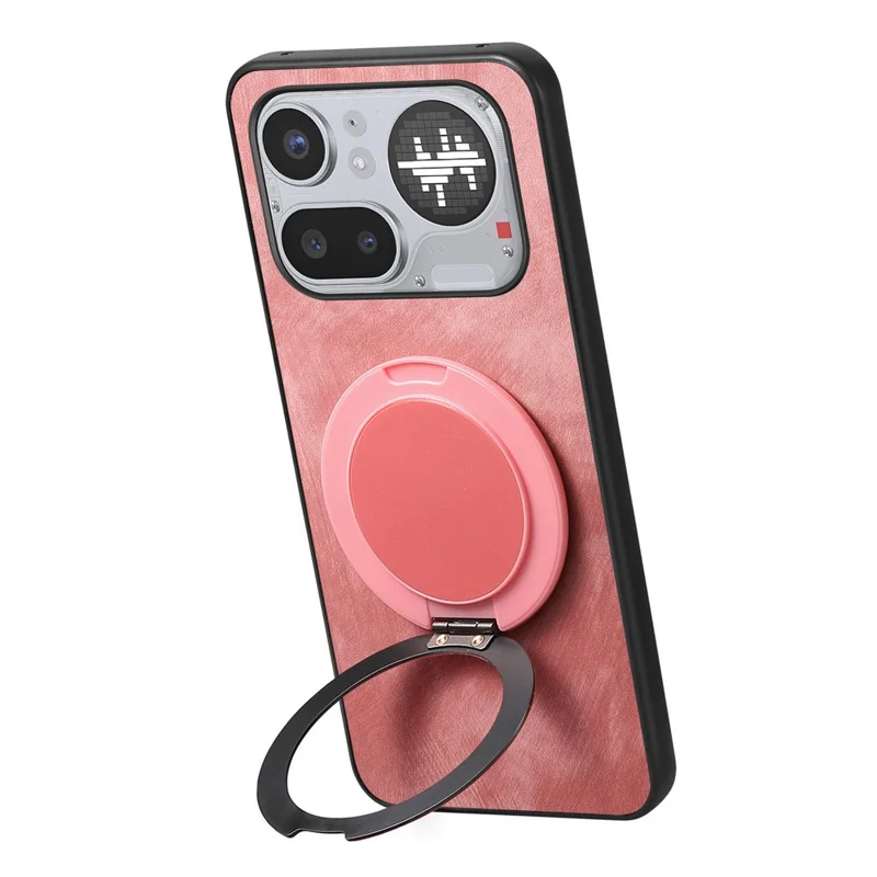 For Nothing Phone (4a) Pro Stress Relief Retro Leather Back Cover Phone Case with Rotating Kickstand - Pink
