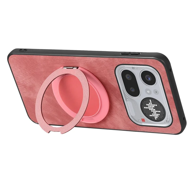 For Nothing Phone (4a) Pro Stress Relief Retro Leather Back Cover Phone Case with Rotating Kickstand - Pink