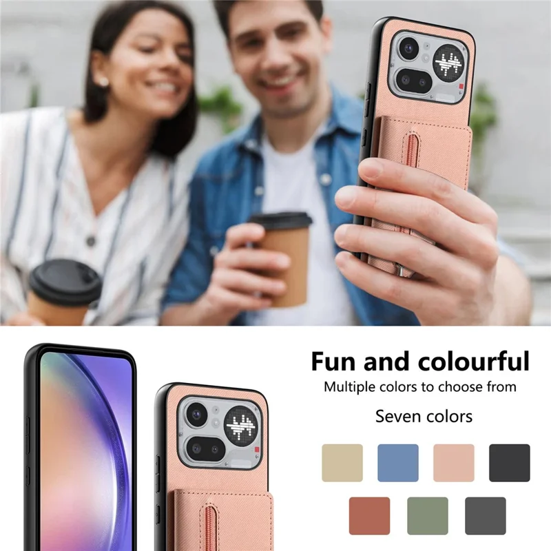 For Nothing Phone (4a) Pro Case Zipper Card Holder Kickstand Jeans Cloth Texture Leather Back Cover - Pink