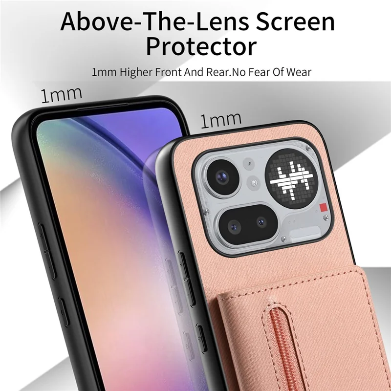 For Nothing Phone (4a) Pro Case Zipper Card Holder Kickstand Jeans Cloth Texture Leather Back Cover - Pink