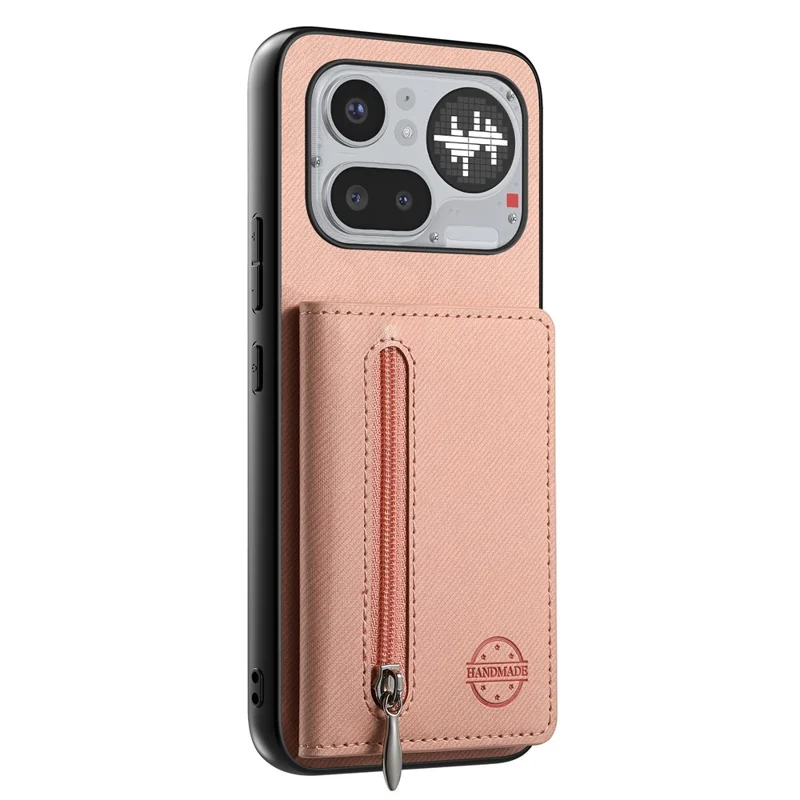 For Nothing Phone (4a) Pro Case Zipper Card Holder Kickstand Jeans Cloth Texture Leather Back Cover - Pink