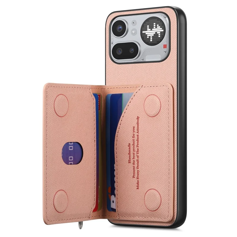 For Nothing Phone (4a) Pro Case Zipper Card Holder Kickstand Jeans Cloth Texture Leather Back Cover - Pink