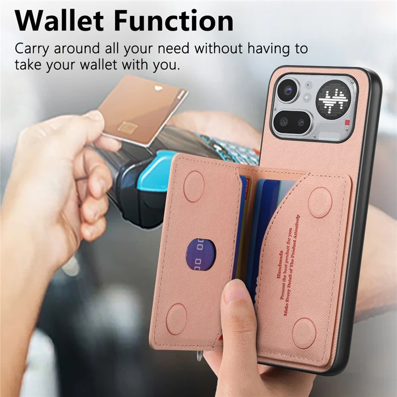 For Nothing Phone (4a) Pro Case Zipper Card Holder Kickstand Jeans Cloth Texture Leather Back Cover - Pink