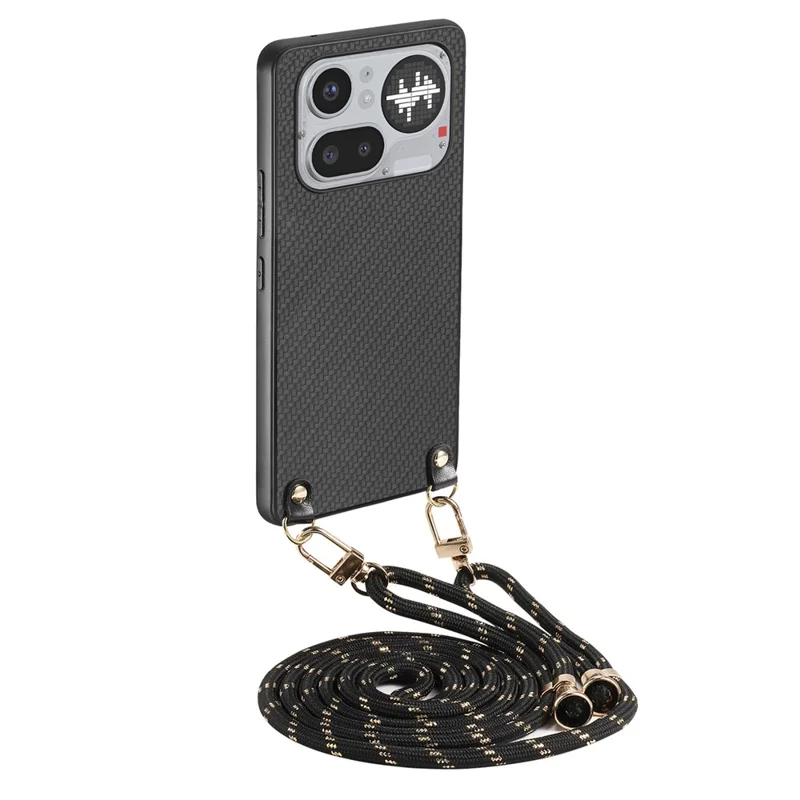Fodral för Nothing Phone (4a) Pro med kolfiberstruktur Hybrid mobilhylsa med justerbar band - Svart