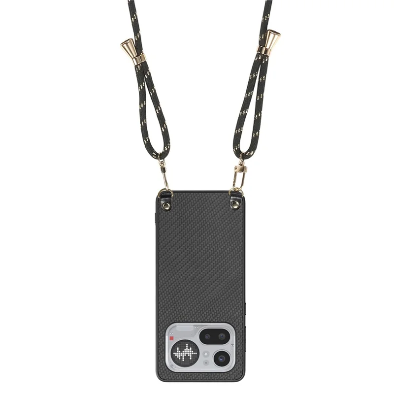 Fodral för Nothing Phone (4a) Pro med kolfiberstruktur Hybrid mobilhylsa med justerbar band - Svart