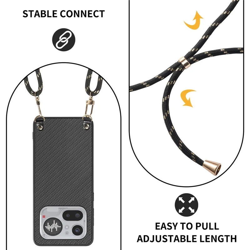 Fodral för Nothing Phone (4a) Pro med kolfiberstruktur Hybrid mobilhylsa med justerbar band - Svart