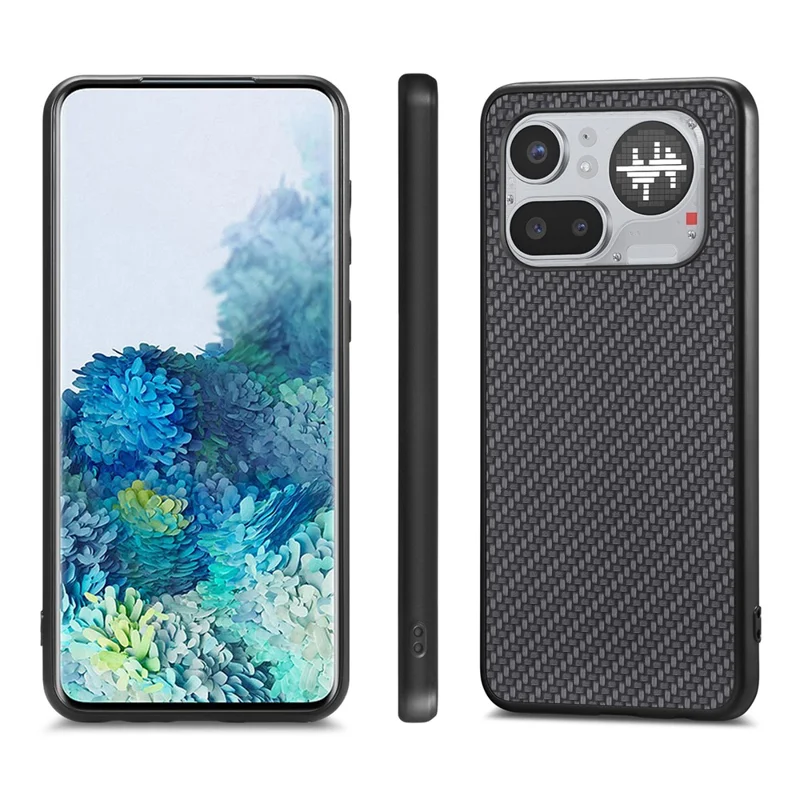 För Nothing Phone (4a) Pro-hölse med struktur av kolfiber, PU-läder + PC + TPU mobilhölse - Svart