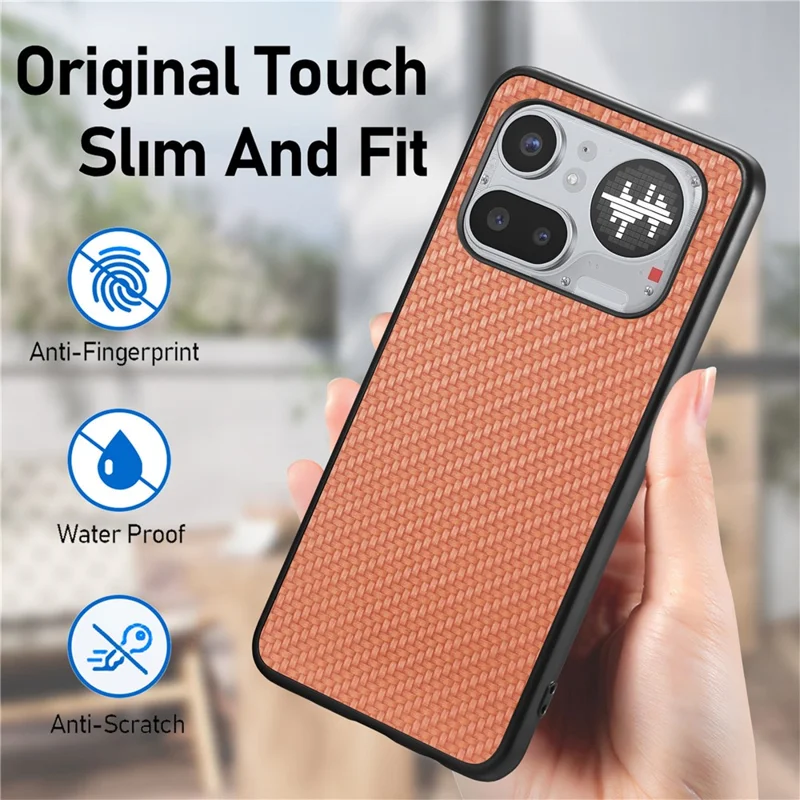 För Nothing Phone (4a) Pro-hölse med struktur av kolfiber, PU-läder + PC + TPU mobilhölse - Svart
