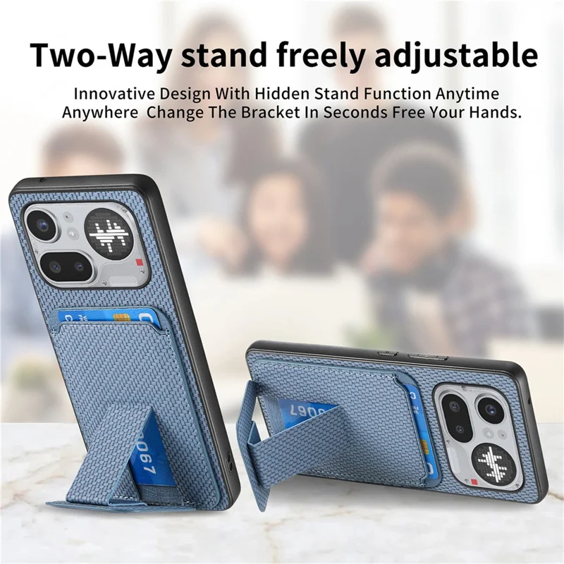 Funda para Nothing Phone (4a) Pro con Soporte para Tarjetas, Textura de Fibra de Carbono, Cuero Recubierto TPU - Azul