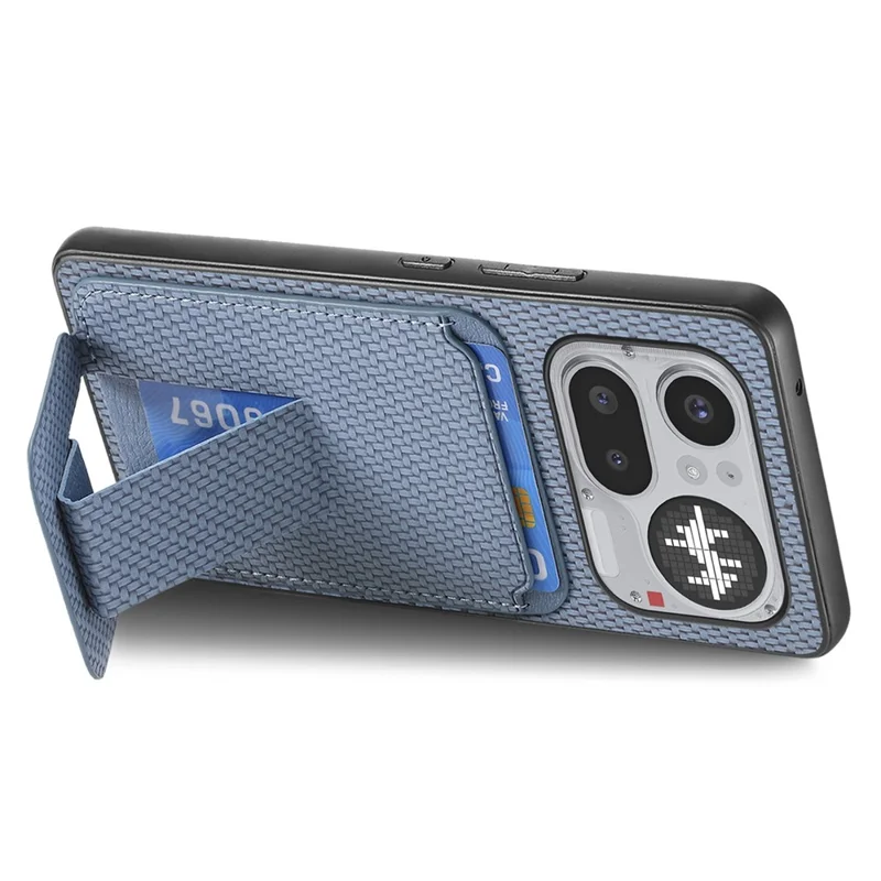 Funda para Nothing Phone (4a) Pro con Soporte para Tarjetas, Textura de Fibra de Carbono, Cuero Recubierto TPU - Azul