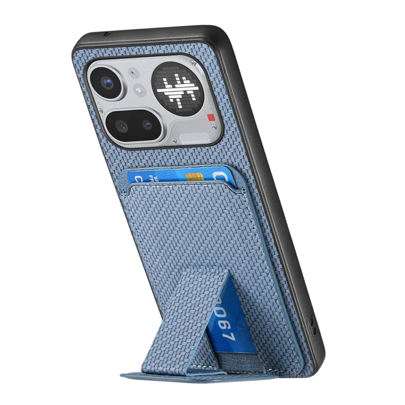Funda para Nothing Phone (4a) Pro con Soporte para Tarjetas, Textura de Fibra de Carbono, Cuero Recubierto TPU - Azul