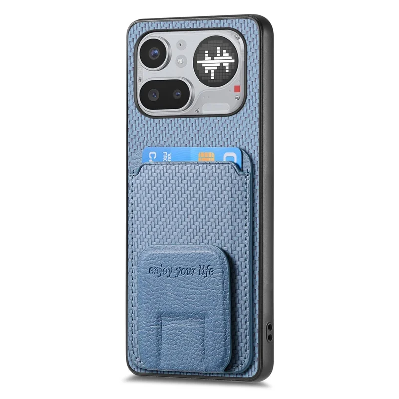 Funda para Nothing Phone (4a) Pro con Soporte para Tarjetas, Textura de Fibra de Carbono, Cuero Recubierto TPU - Azul