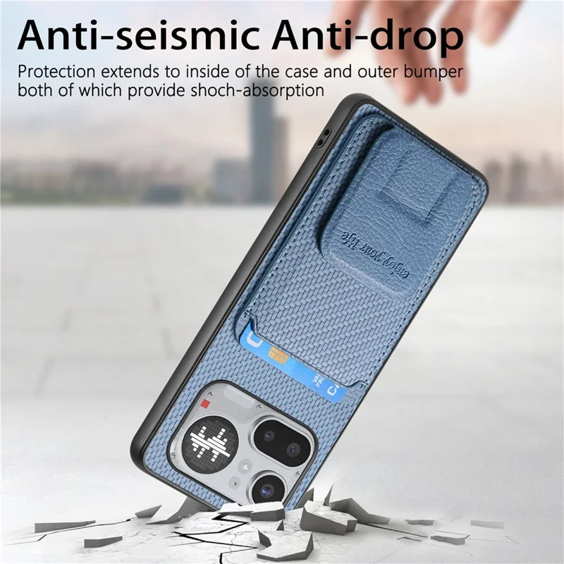 Funda para Nothing Phone (4a) Pro con Soporte para Tarjetas, Textura de Fibra de Carbono, Cuero Recubierto TPU - Azul