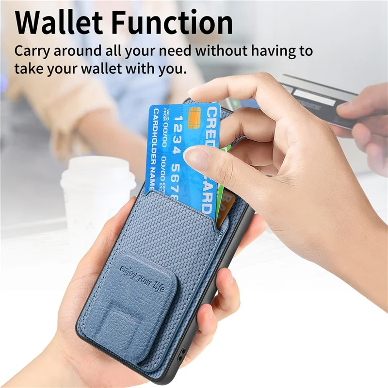Funda para Nothing Phone (4a) Pro con Soporte para Tarjetas, Textura de Fibra de Carbono, Cuero Recubierto TPU - Azul