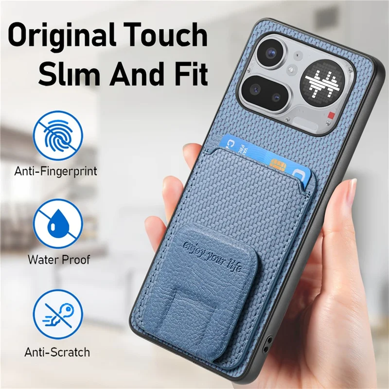 Funda para Nothing Phone (4a) Pro con Soporte para Tarjetas, Textura de Fibra de Carbono, Cuero Recubierto TPU - Azul