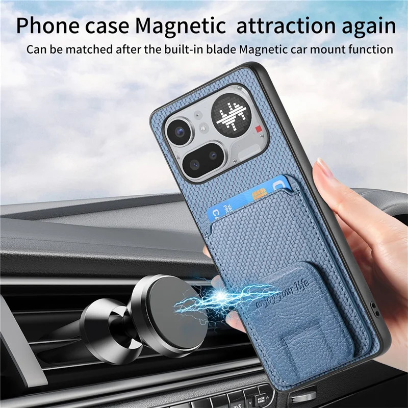 Funda para Nothing Phone (4a) Pro con Soporte para Tarjetas, Textura de Fibra de Carbono, Cuero Recubierto TPU - Azul