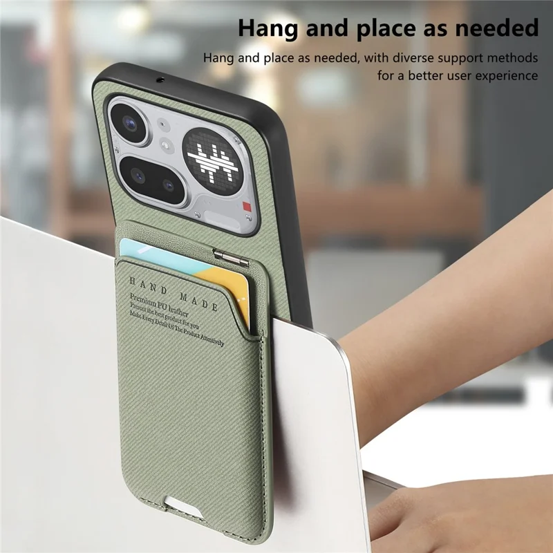 För Nothing Phone (4a) Pro-hölje med tygstruktur, läder + PC + TPU mobilhölje med kortficka och stöd - Grön