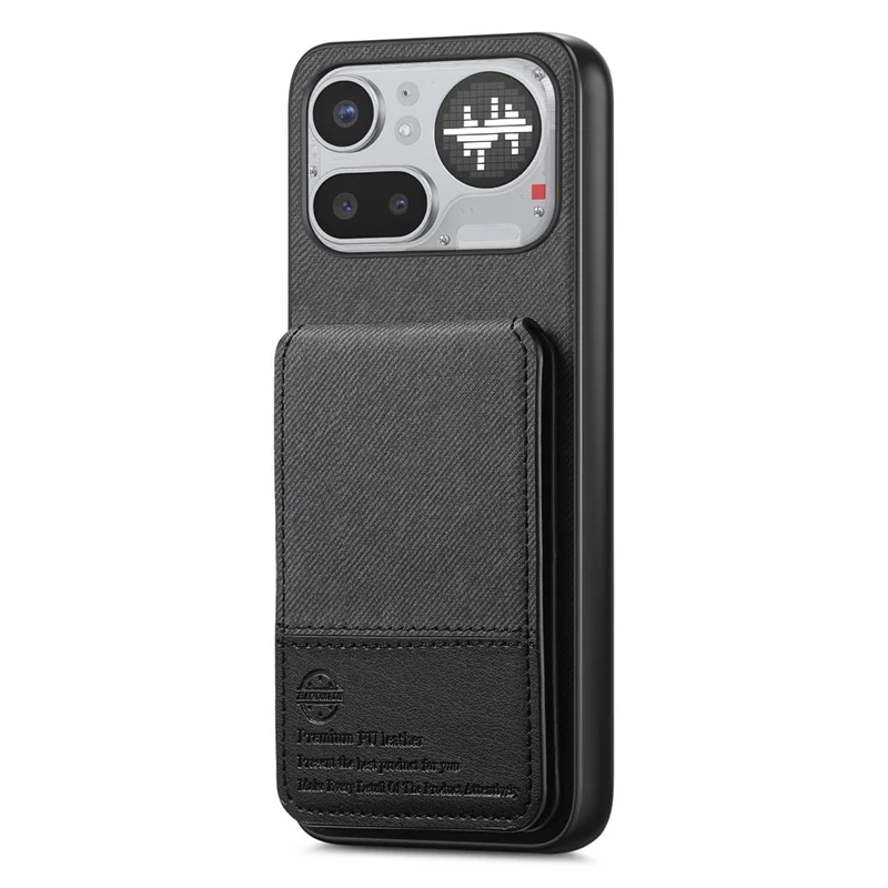 Fodral för Nothing Phone (4a) Pro, klädesstruktur av läder + PC + TPU med RFID-blokkering och kortfack - Svart