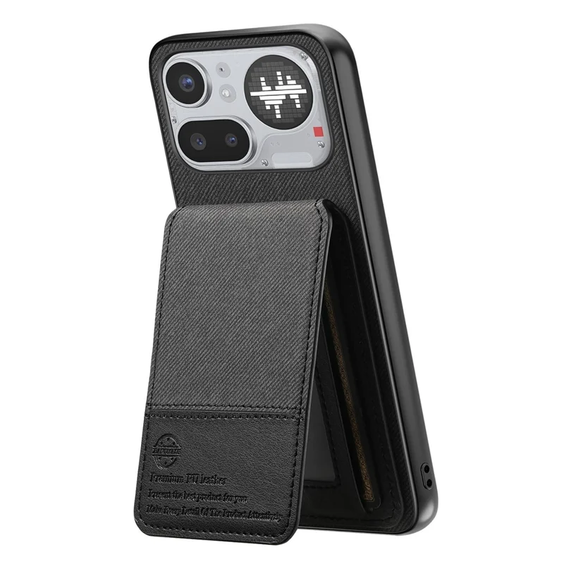 Fodral för Nothing Phone (4a) Pro, klädesstruktur av läder + PC + TPU med RFID-blokkering och kortfack - Svart