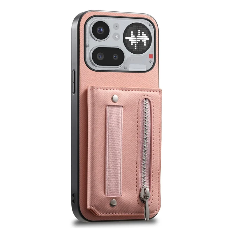 For Nothing Phone (4a) Pro Case RFID Blocking Card Holder Jeans Cloth Texture Leather Back Cover with Elastic Wristband - Pink