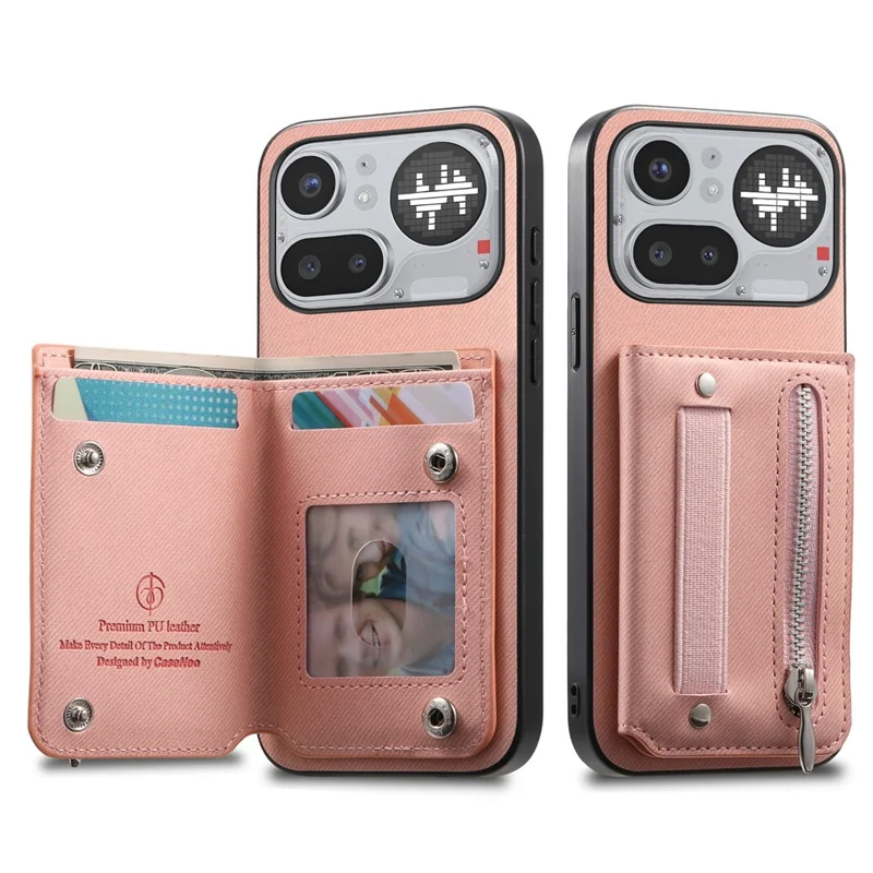 For Nothing Phone (4a) Pro Case RFID Blocking Card Holder Jeans Cloth Texture Leather Back Cover with Elastic Wristband - Pink