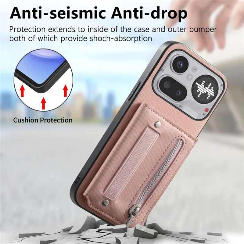 For Nothing Phone (4a) Pro Case RFID Blocking Card Holder Jeans Cloth Texture Leather Back Cover with Elastic Wristband - Pink