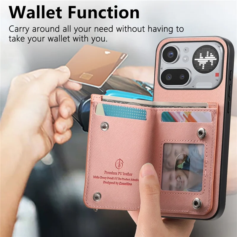 For Nothing Phone (4a) Pro Case RFID Blocking Card Holder Jeans Cloth Texture Leather Back Cover with Elastic Wristband - Pink