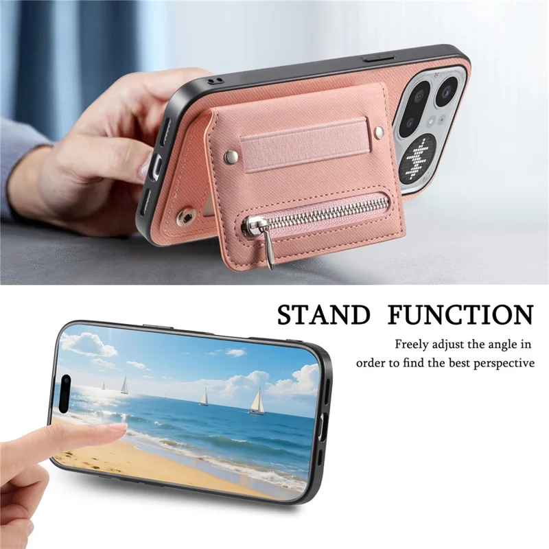 For Nothing Phone (4a) Pro Case RFID Blocking Card Holder Jeans Cloth Texture Leather Back Cover with Elastic Wristband - Pink