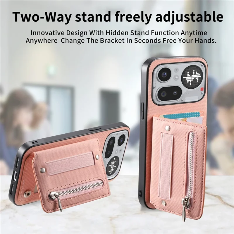 For Nothing Phone (4a) Pro Case RFID Blocking Card Holder Jeans Cloth Texture Leather Back Cover with Elastic Wristband - Pink
