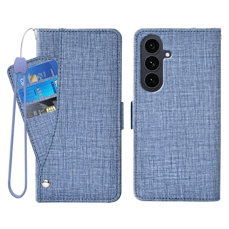 For Samsung Galaxy S26 FE Case Jean Cloth Texture PU Leather Wallet Phone Cover with Rotating Card Slots - Blue