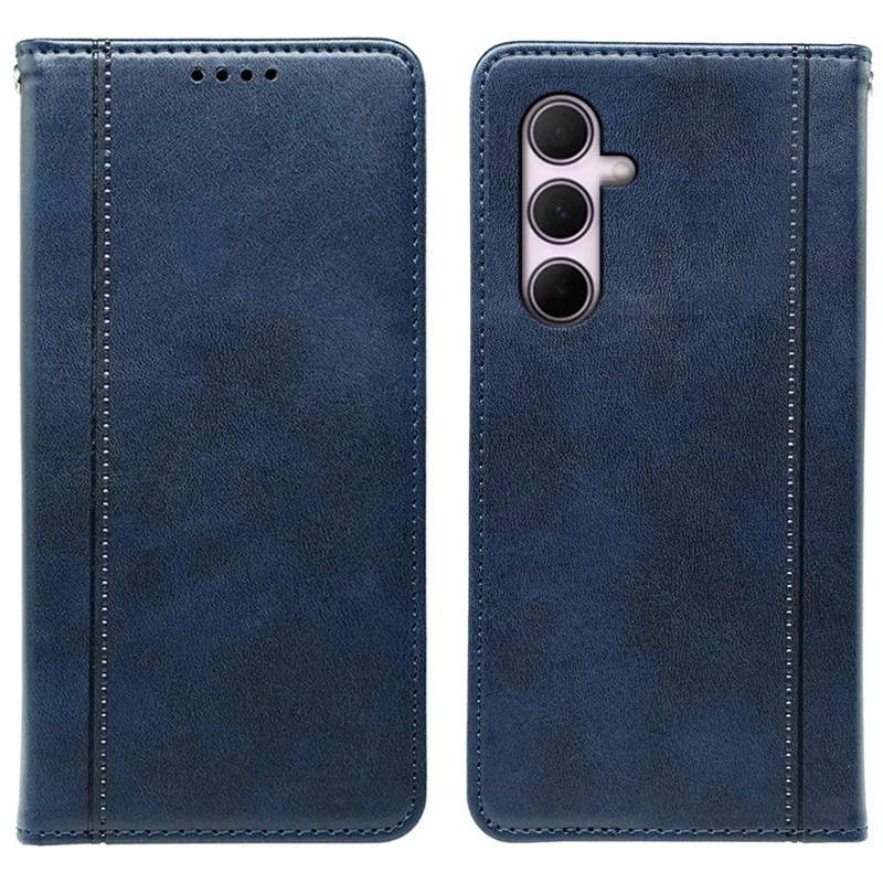 For Samsung Galaxy S26 FE Case Hidden Magnetic Closure Calf Texture Leather Phone Cover - Blue
