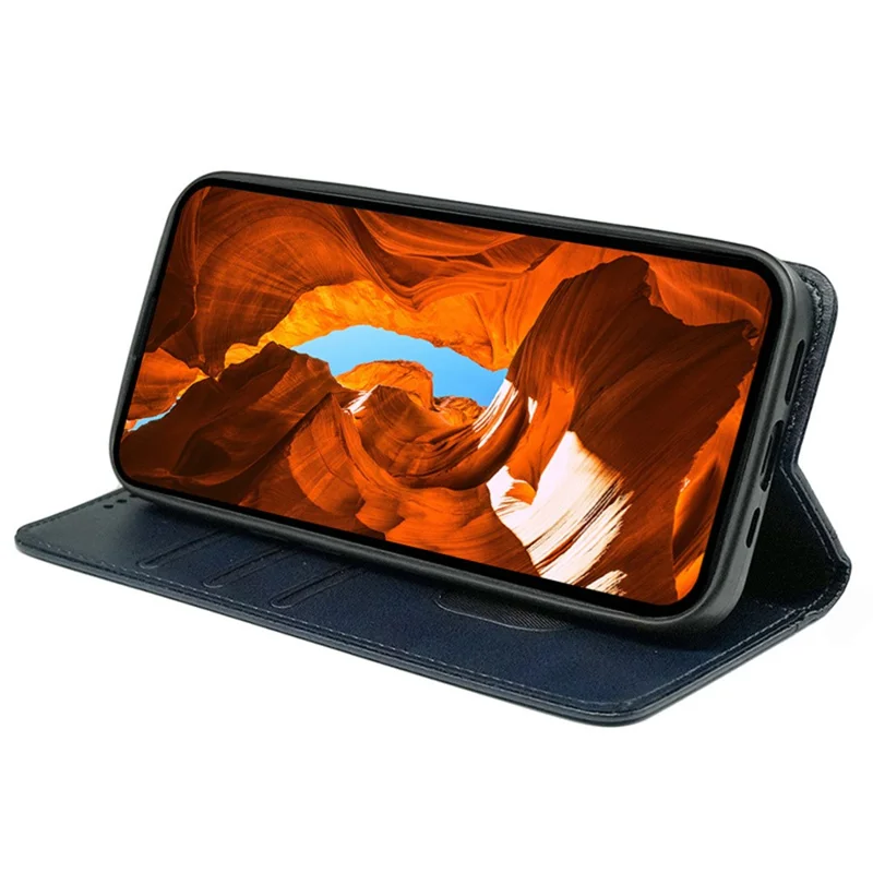 For Samsung Galaxy S26 FE Case Hidden Magnetic Closure Calf Texture Leather Phone Cover - Blue
