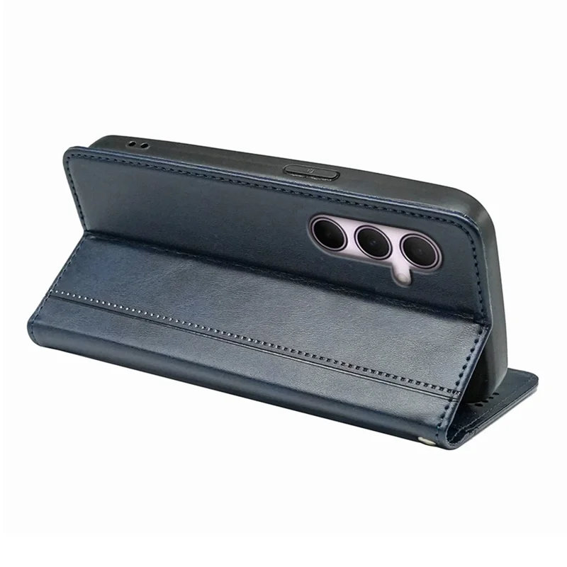 For Samsung Galaxy S26 FE Case Hidden Magnetic Closure Calf Texture Leather Phone Cover - Blue