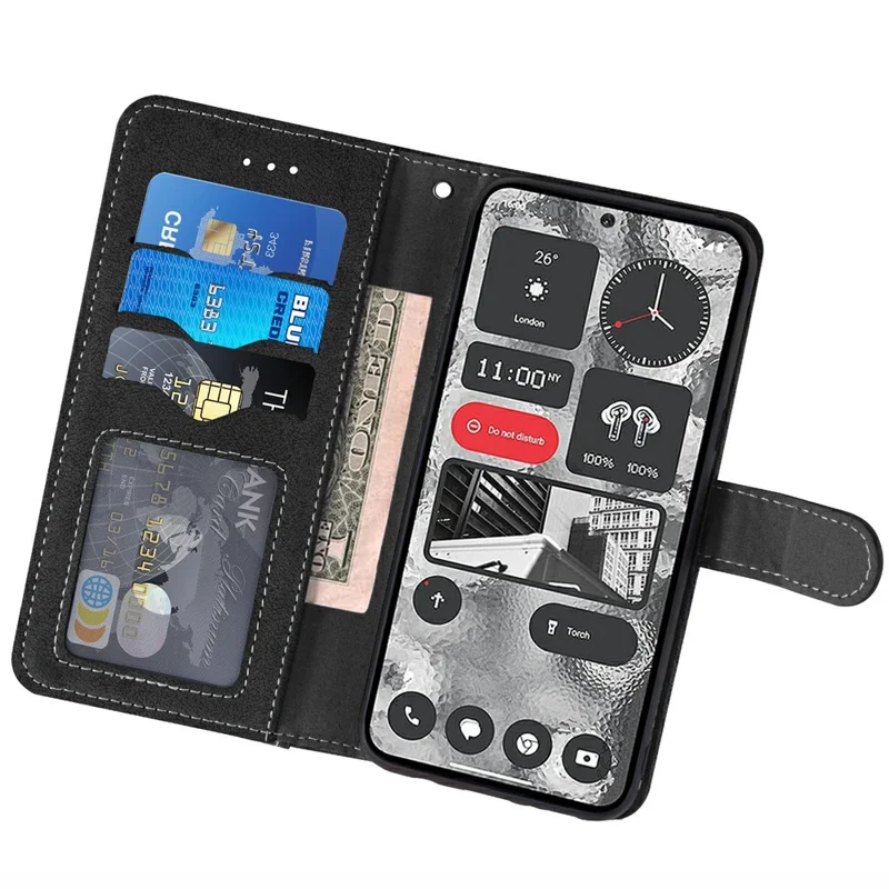 For Samsung Galaxy S26 FE Case Retro PU Leather Wallet Phone Cover with Rotating Card Slots Holder - Black - 2