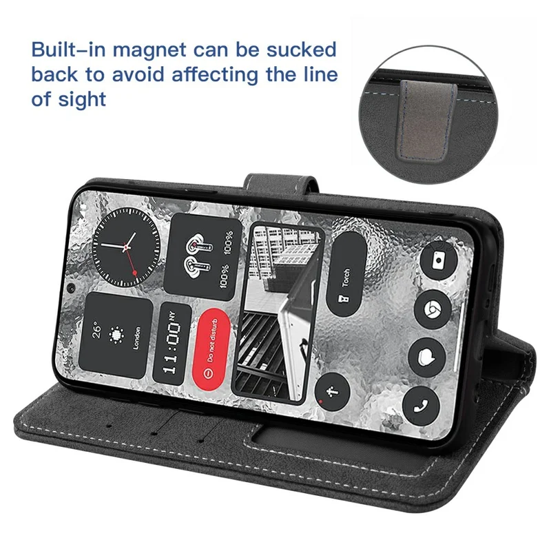For Samsung Galaxy S26 FE Case Retro PU Leather Wallet Phone Cover with Rotating Card Slots Holder - Black - 3