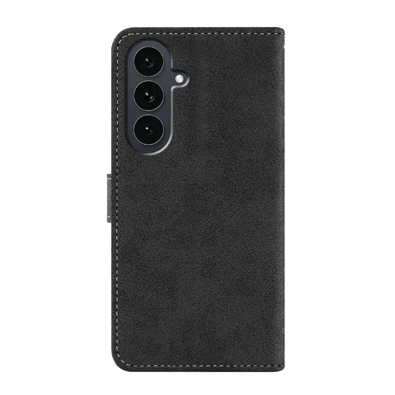 For Samsung Galaxy S26 FE Case Retro PU Leather Wallet Phone Cover with Rotating Card Slots Holder - Black - 8