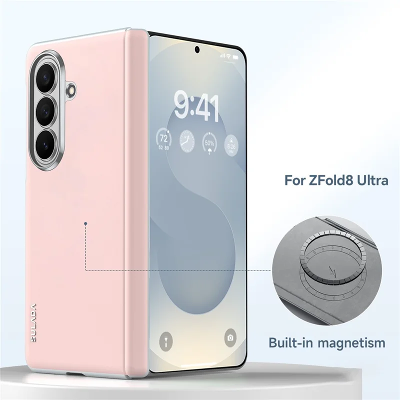SULADA для Samsung Galaxy Z Fold8 Ultra Магнитный чехол Кожаный чехол с защитой шарнира - Розовый