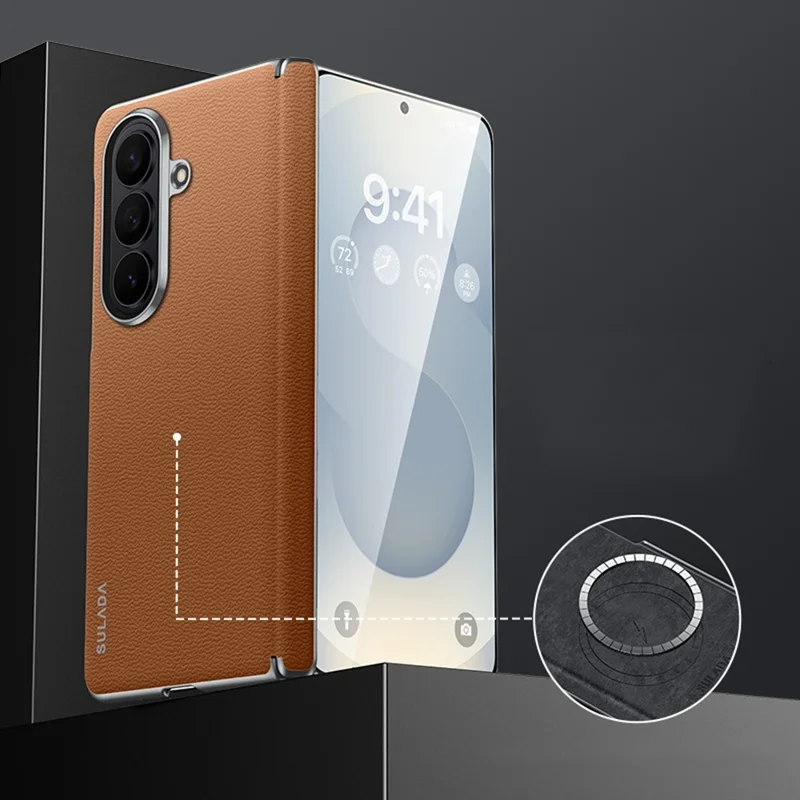 SULADA для Samsung Galaxy Z Fold8 Ultra чехол из натуральной кожи коровьей кожи бескаркасный задняя крышка телефона - коричневый