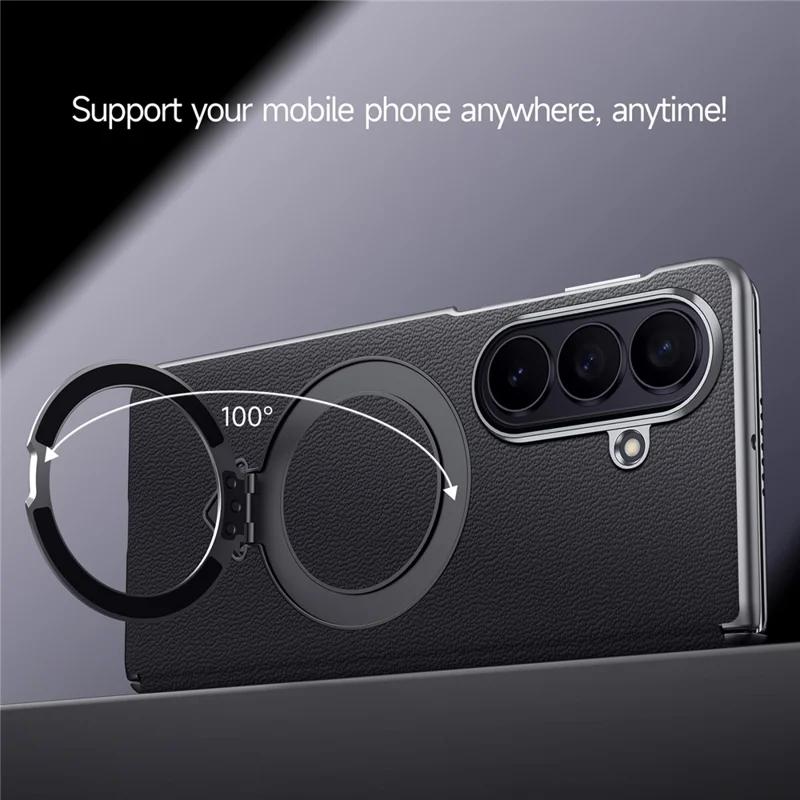 For Samsung Galaxy Z Fold8 Ultra Magnetic Case Genuine Cow Leather + PC Kickstand Phone Cover - Black