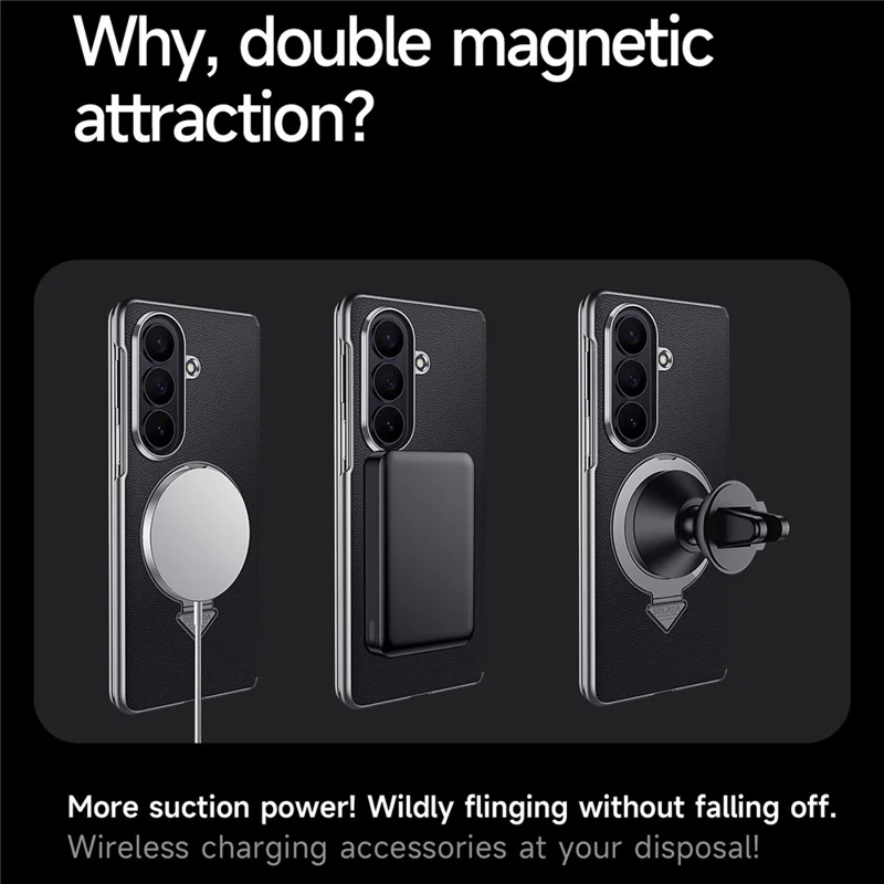 For Samsung Galaxy Z Fold8 Ultra Magnetic Case Genuine Cow Leather + PC Kickstand Phone Cover - Black