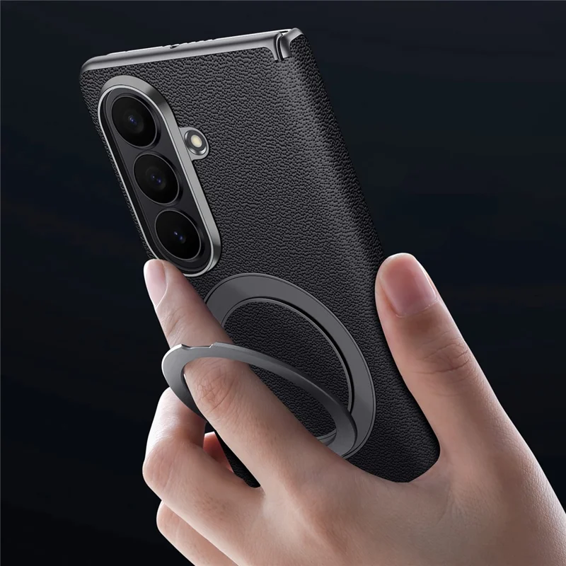For Samsung Galaxy Z Fold8 Ultra Magnetic Case Genuine Cow Leather + PC Kickstand Phone Cover - Black
