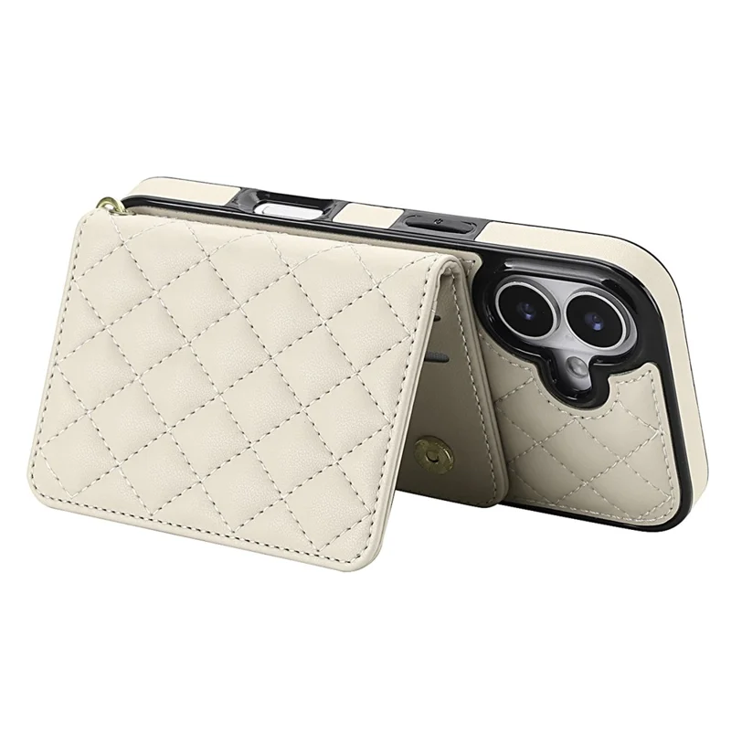 For iPhone 17 Magnetic Case Detachable Card Holder Kickstand PU Leather Phone Back Cover with Wrist Strap + Long Strap - White