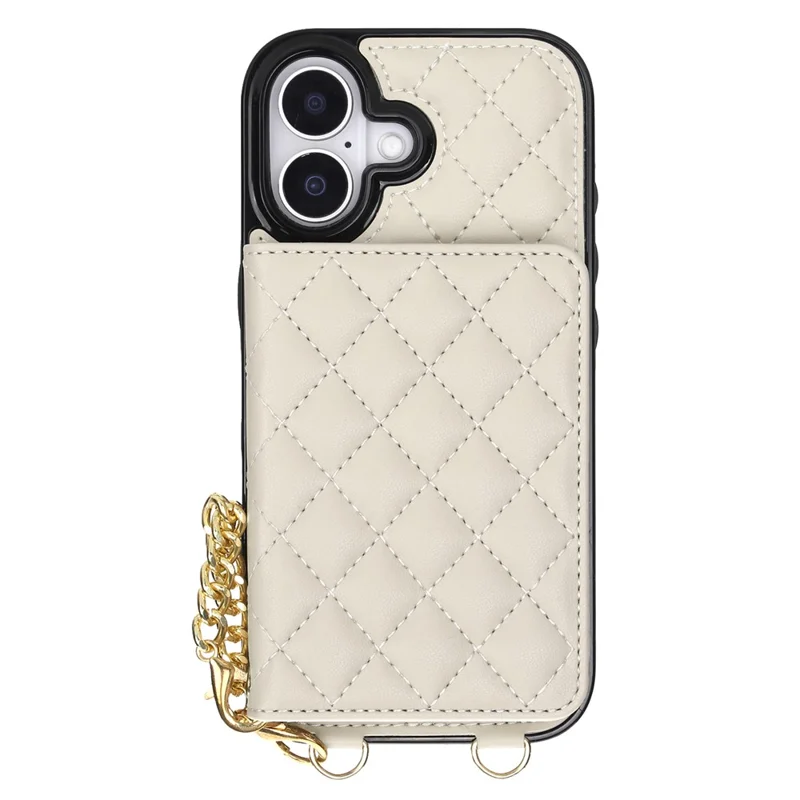 For iPhone 17 Magnetic Case Detachable Card Holder Kickstand PU Leather Phone Back Cover with Wrist Strap + Long Strap - White