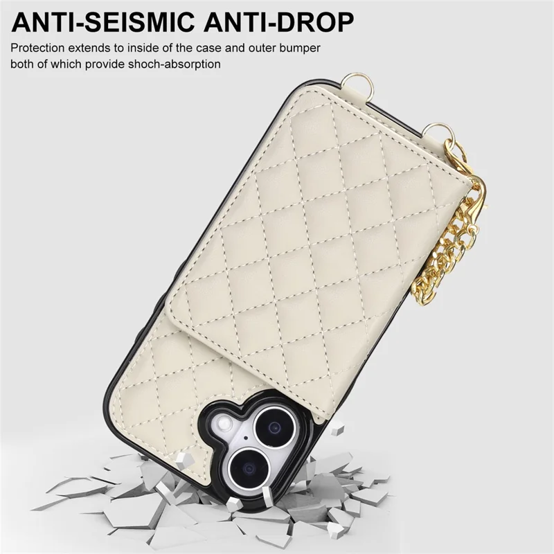 For iPhone 17 Magnetic Case Detachable Card Holder Kickstand PU Leather Phone Back Cover with Wrist Strap + Long Strap - White