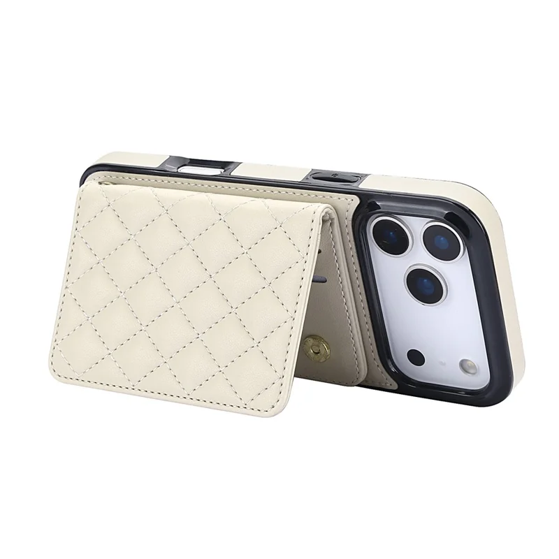 For iPhone 17 Pro Max Magnetic Case Detachable Card Holder Kickstand PU Leather Phone Back Cover with Wrist Strap + Long Strap - White