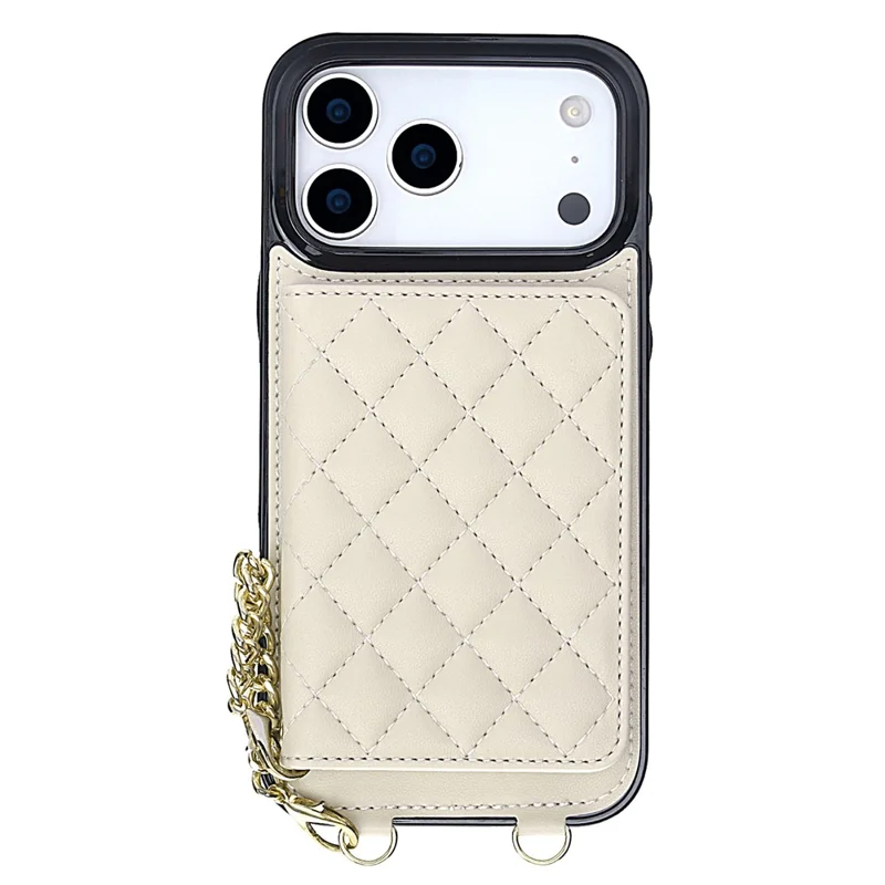For iPhone 17 Pro Max Magnetic Case Detachable Card Holder Kickstand PU Leather Phone Back Cover with Wrist Strap + Long Strap - White