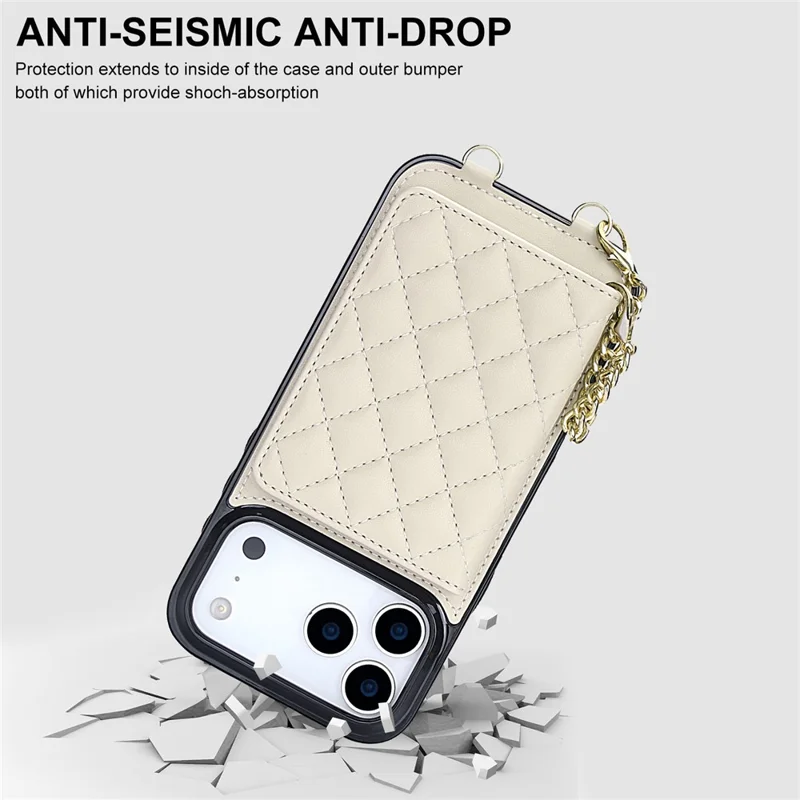 For iPhone 17 Pro Magnetic Case Detachable Card Holder Kickstand PU Leather Phone Back Cover with Wrist Strap + Long Strap - White
